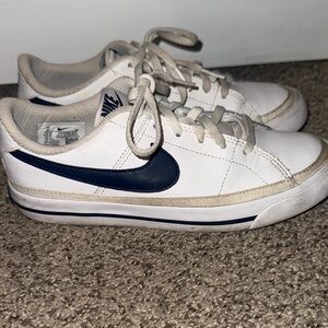 Nike White Sneakers with Navy Swoosh